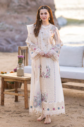 QALAMKAR - 3PC LAWN EMBROIDERED SHIRT WITH ORGANZA CUTWORK EMBROIDERED DUPATTA AND TROUSER - HZG2623