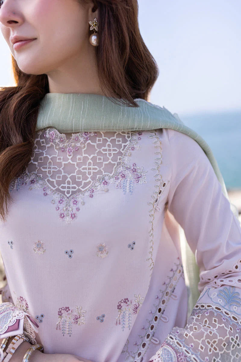 QALAMKAR - 3PC LAWN CHIKANKAARI EMBROIDERED SHIRT WITH ORGANZA EMBROIDERED DUPATTA AND TROUSER - HZG2264