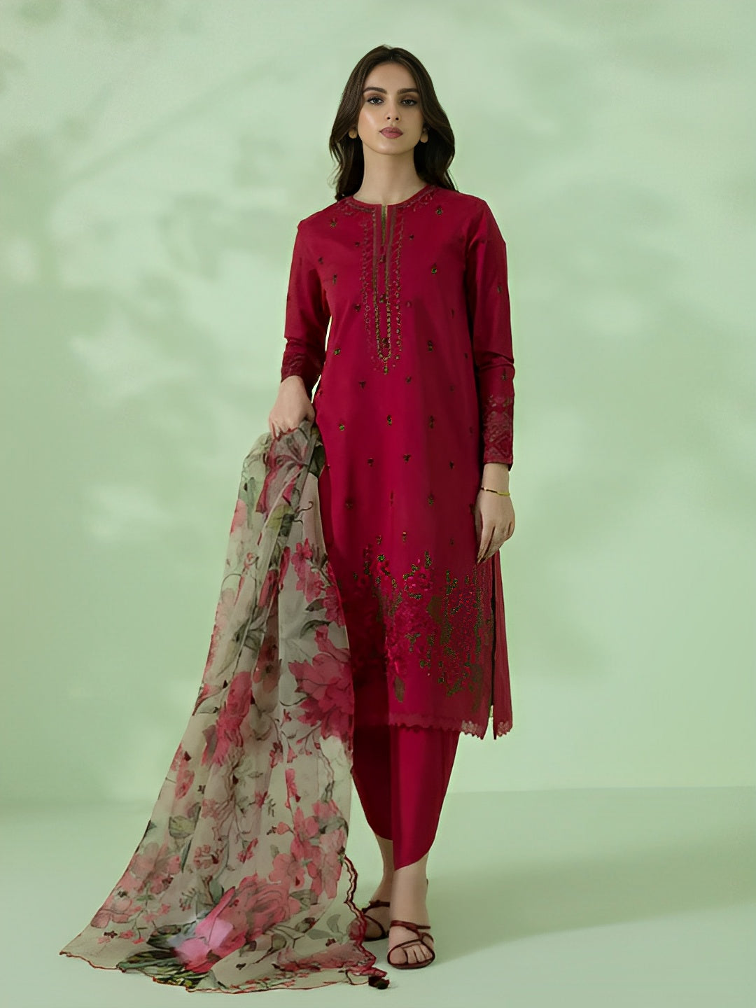SAPPHIRE - 3PC LAWN EMBROIDERED SHIRT WITH ORGANZA PRINTED DUPATTA & TROUSER - HZG1284
