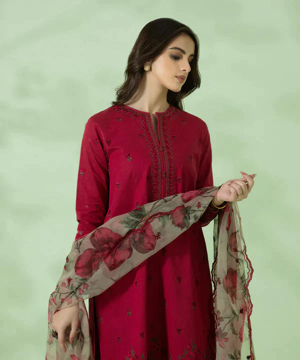 SAPPHIRE - 3PC LAWN EMBROIDERED SHIRT WITH ORGANZA PRINTED DUPATTA & TROUSER - HZG1284