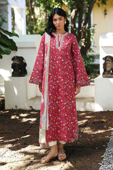 QALAMKAR - 3PC LAWN PRINTED SHIRT WITH SILK PRINTED DUPATTA AND TROUSER - HZG2915