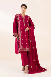 SAPPHIRE - 3PC DHANAK EMBROIDERED SHIRT WITH DHANAK EMBROIDERED SHAWL AND TROUSER - HZG1925