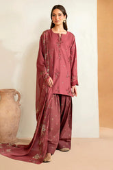 IZNIK - 3PC DHANAK EMBROIDERED SHIRT WITH TWILL PRINTED SHAWL AND TROUSER - HZG2393