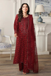 MOHAGNI - 3PC LAWN PRINTED SHIRT WITH ORGANZA EMBROIDERED DUPATTA AND TROUSER - HZG2913
