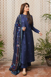 SERAN - 3PC DHANAK EMBROIDERED SHIRT WITH TWILL PRINTED SHAWL AND TROUSER - HZG1681