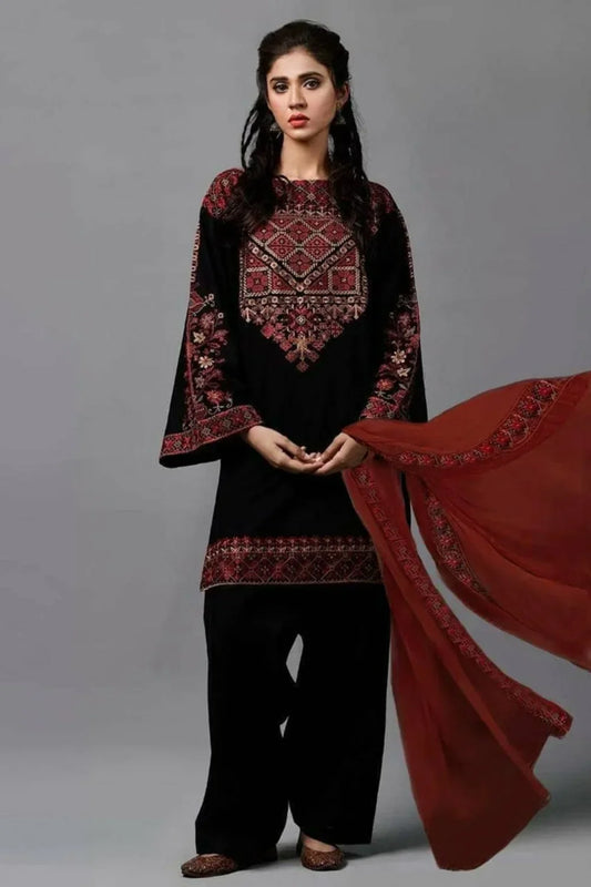 KAYSERIA - 3PC LAWN HEAVY EMBROIDERED SHIRT WITH EMBROIDERED CHIFFON DUPATTA - HZD1087