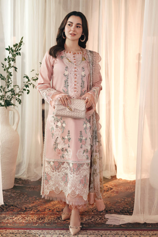 JADE - 3PC DHANAK EMBROIDERED SHIRT WITH TWILL PRINTED SHAWL AND TROUSER - HZG2254