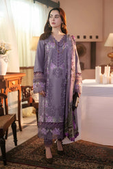 JADE - 3PC LAWN CHIKANKAARI EMBROIDERED SHIRT WITH CHIFFON PRINTED DUPATTA AND TROUSER - HZG2624