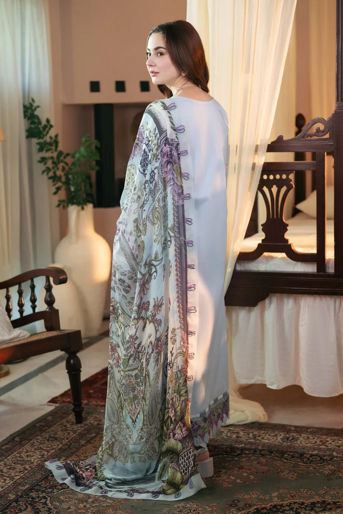 JADE - 3PC LAWN EMBROIDERED SHIRT WITH CHIFFON PRINTED DUPATTA AND TROUSER - HZG2208