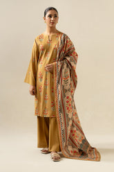 SAPPHIRE - 3PC DHANAK EMBROIDERED SHIRT WITH TWILL PRINTED SHAWL AND TROUSER - HZG1949