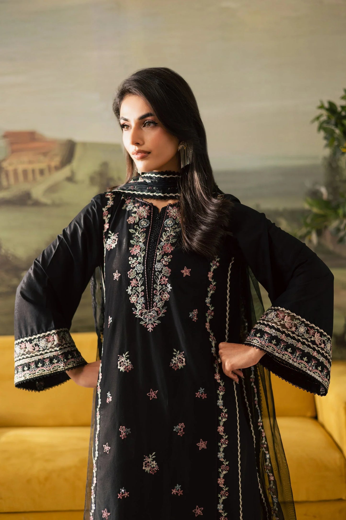 BATIK - 3PC DHANAK EMBROIDERED SHIRT WITH CHIFFON EMBROIDERED DUPATTA AND TROUSER - HZU2494