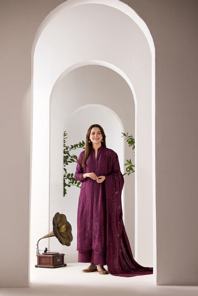 SOBIA NAZIR - 3PC DHANAK EMBROIDERED SHIRT WITH DHANAK EMBROIDERED SHAWL AND TROUSER - HZG2350