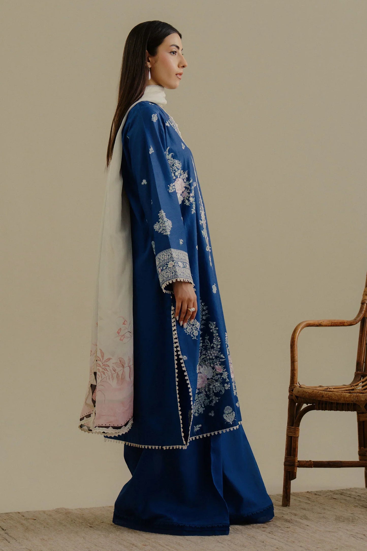 ZARA SHAH JAHAN - 3PC LAWN EMBROIDERED SHIRT WITH CHIFFON PRINTED DUPATTA AND TROUSER - HZG2267