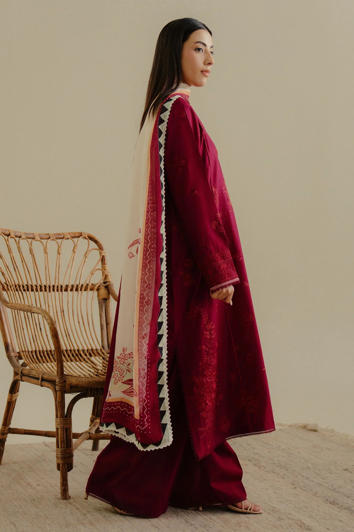 ZARA SHAH JAHAN - 3PC LAWN EMBROIDERED SHIRT WITH CHIFFON PRINTED DUPATTA AND TROUSER - HZG2266
