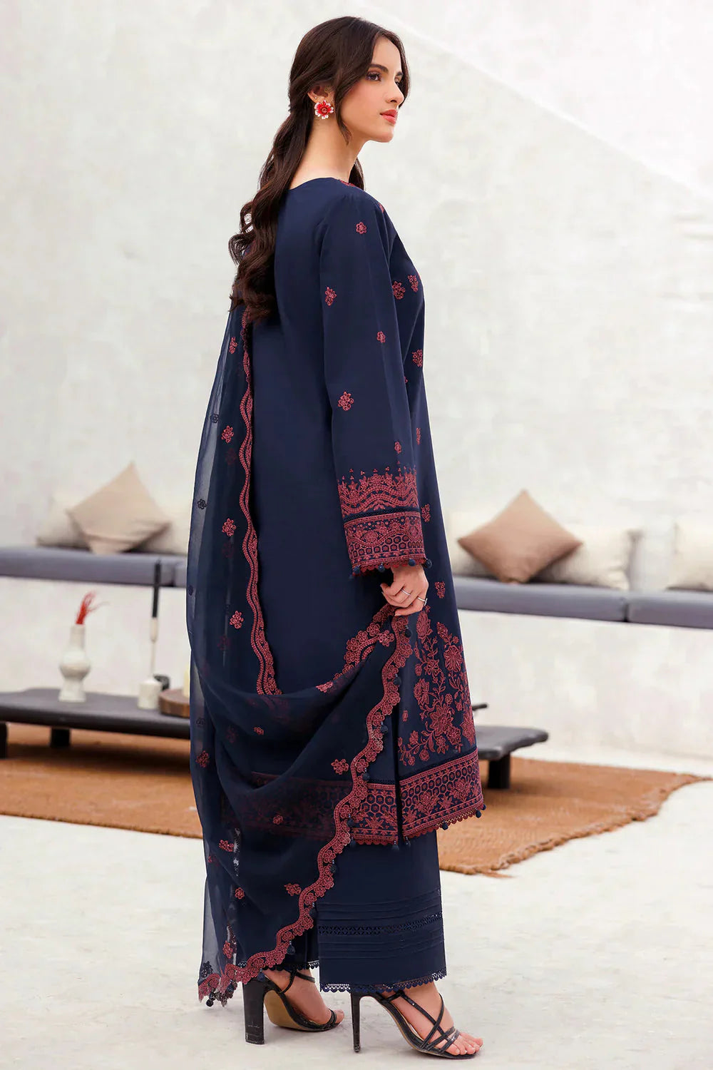 JAZMIN - 3PC LAWN EMBROIDERED SHIRT WITH CHIFFON EMBROIDERED DUPATTA AND TROUSER - HZG2156