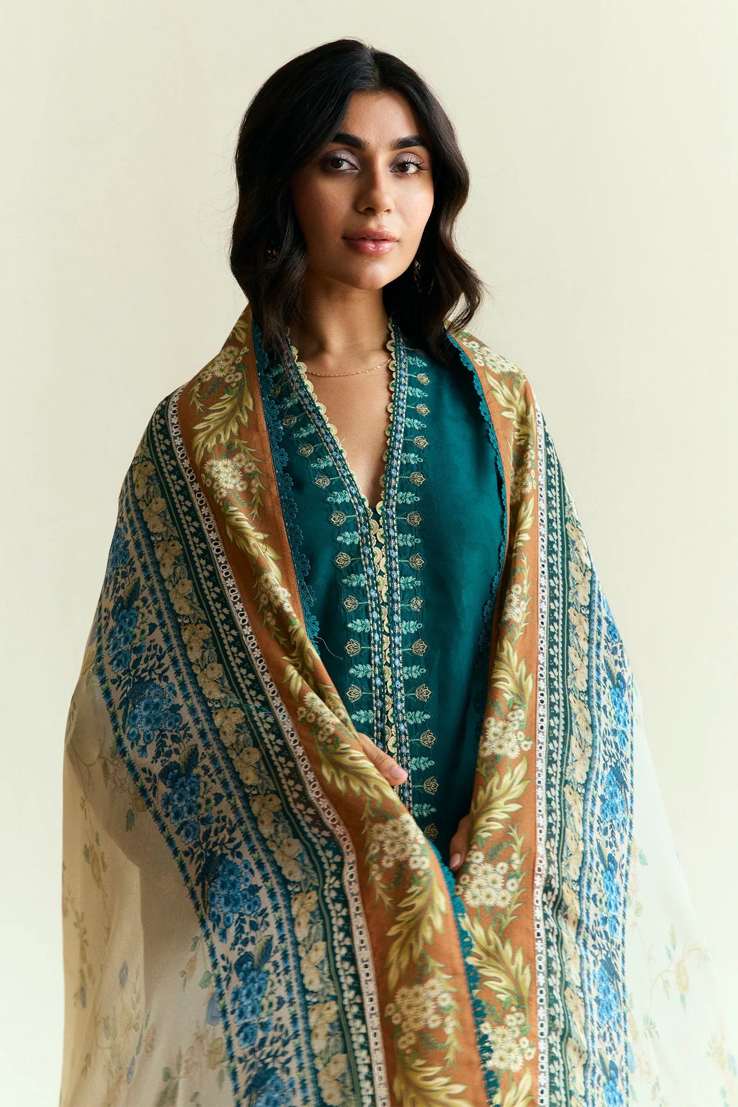 ZARA SHAH JAHAN - 3PC LAWN EMBROIDERED SHIRT WITH CHIFFON PRINTED DUPATTA AND TROUSER - HZG2290