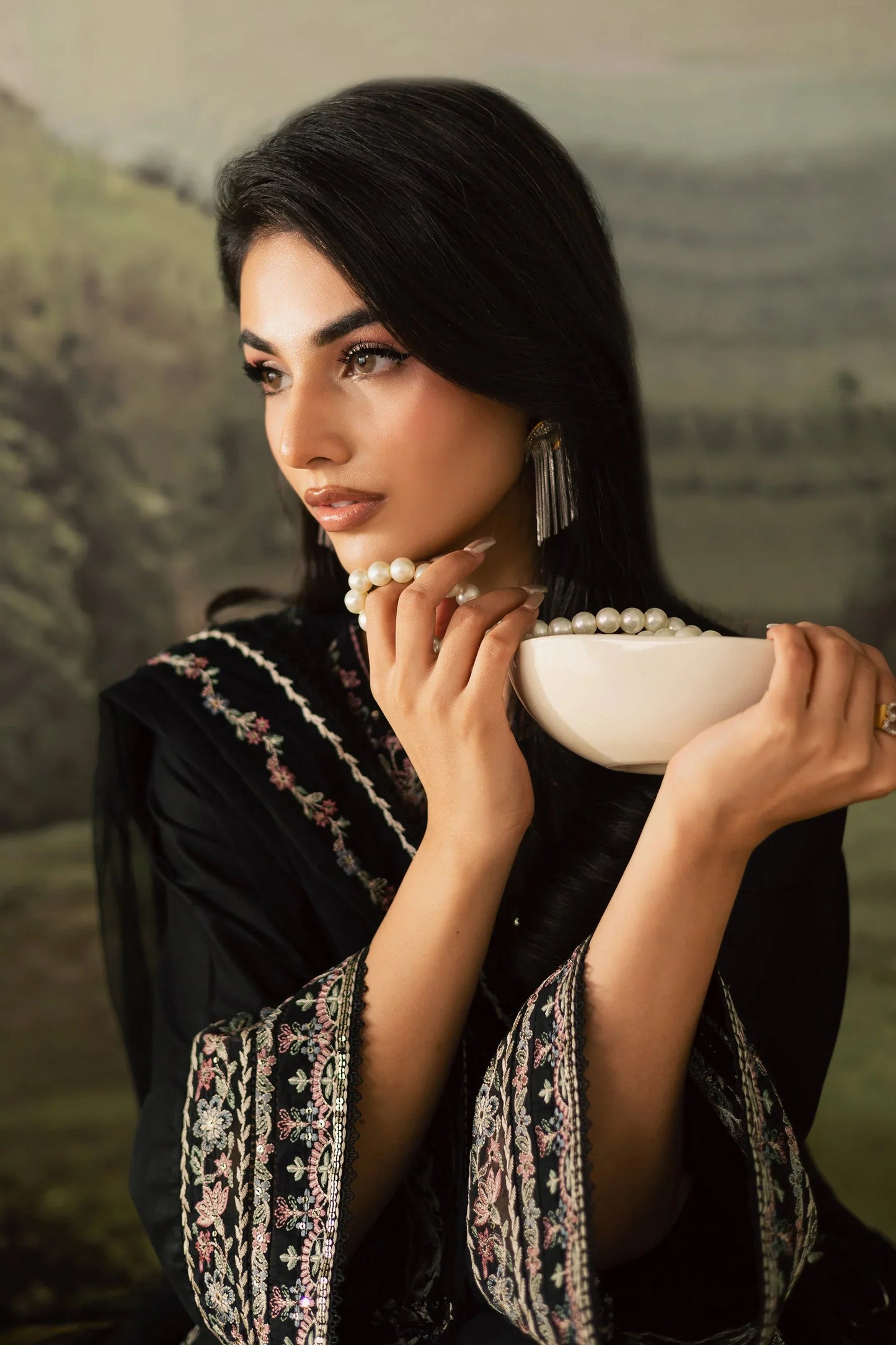 BATIK - 3PC DHANAK EMBROIDERED SHIRT WITH CHIFFON EMBROIDERED DUPATTA AND TROUSER - HZU2494