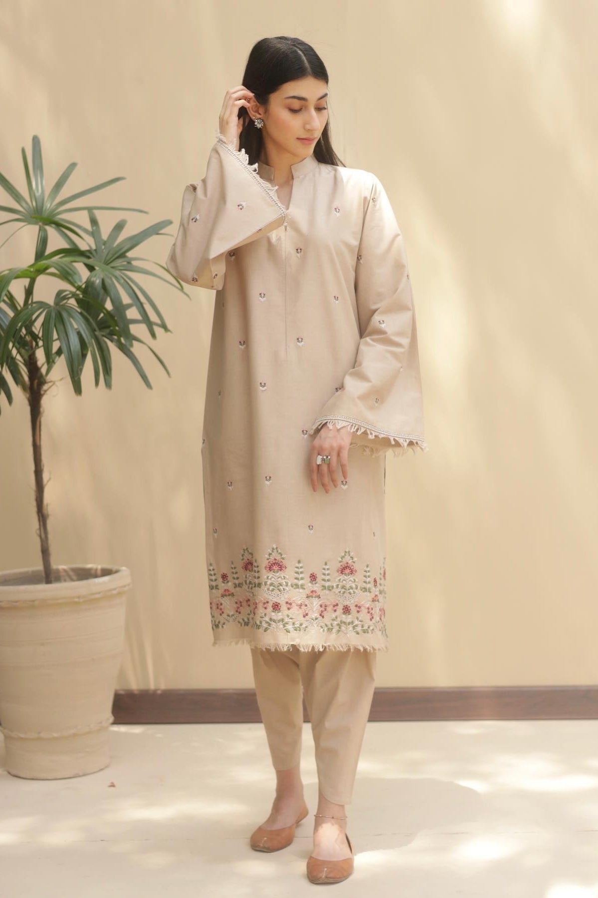 DYOT - 3PC LAWN EMBROIDERED SHIRT WITH CHIFFON DUPATTA AND TROUSER - HZG2217