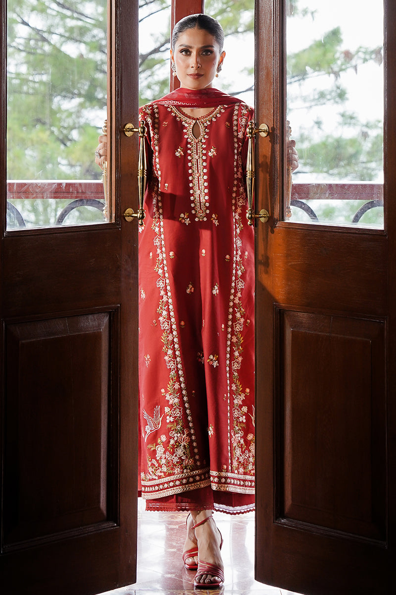 CROSS STITCH - 3PC DHANAK EMBROIDERED SHIRT WITH TWILL PRINTED SHAWL AND TROUSER - HZG1929
