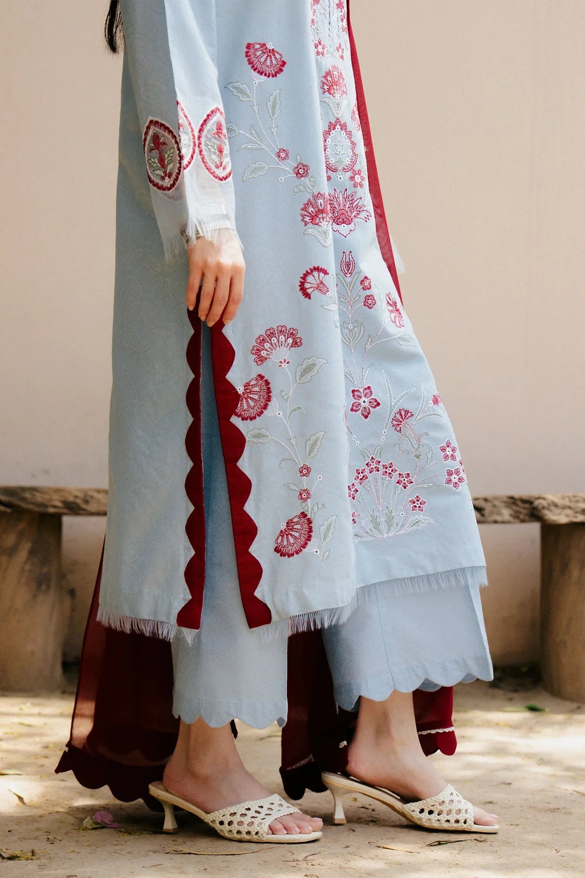 ZARA SHAH JAHAN - 3PC DHANAK EMBROIDERED SHIRT WITH DHANAK EMBROIDERED SHAWL AND TROUSER - HZG2329