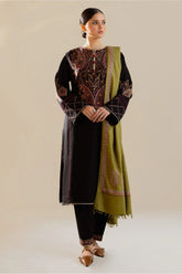 ZARA SHAH JAHAN - 3PC DHANAK EMBROIDERED SHIRT WITH TWILL PRINTED SHAWL AND TROUSER - HZG2318