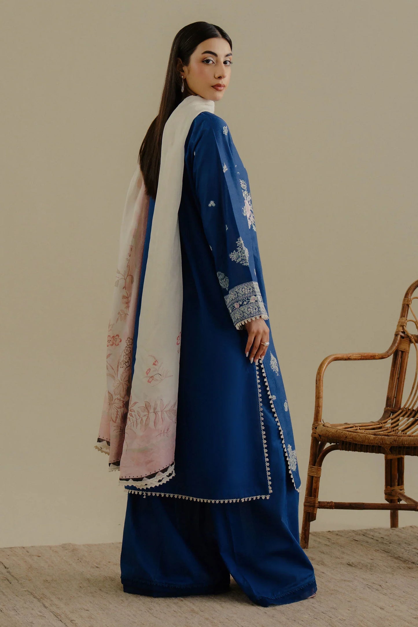ZARA SHAH JAHAN - 3PC LAWN EMBROIDERED SHIRT WITH CHIFFON PRINTED DUPATTA AND TROUSER - HZG2267