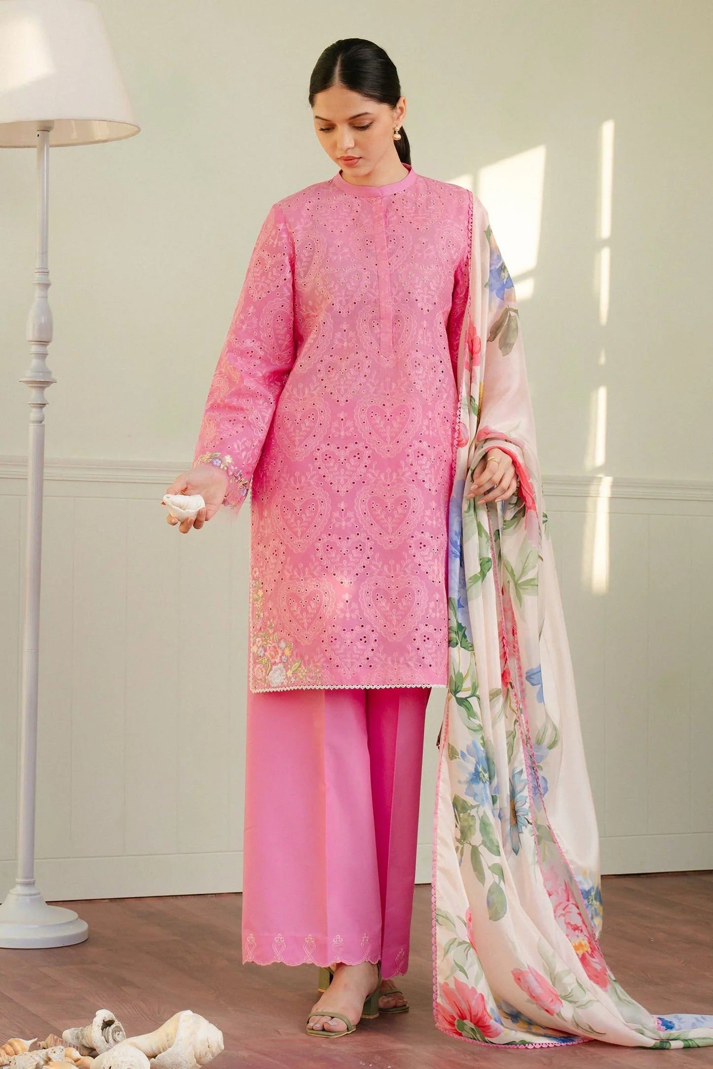 ZARA SHAH JAHAN - 3PC LAWN EMBROIDERED SHIRT WITH CHIFFON PRINTED DUPATTA AND TROUSER - HZG2251