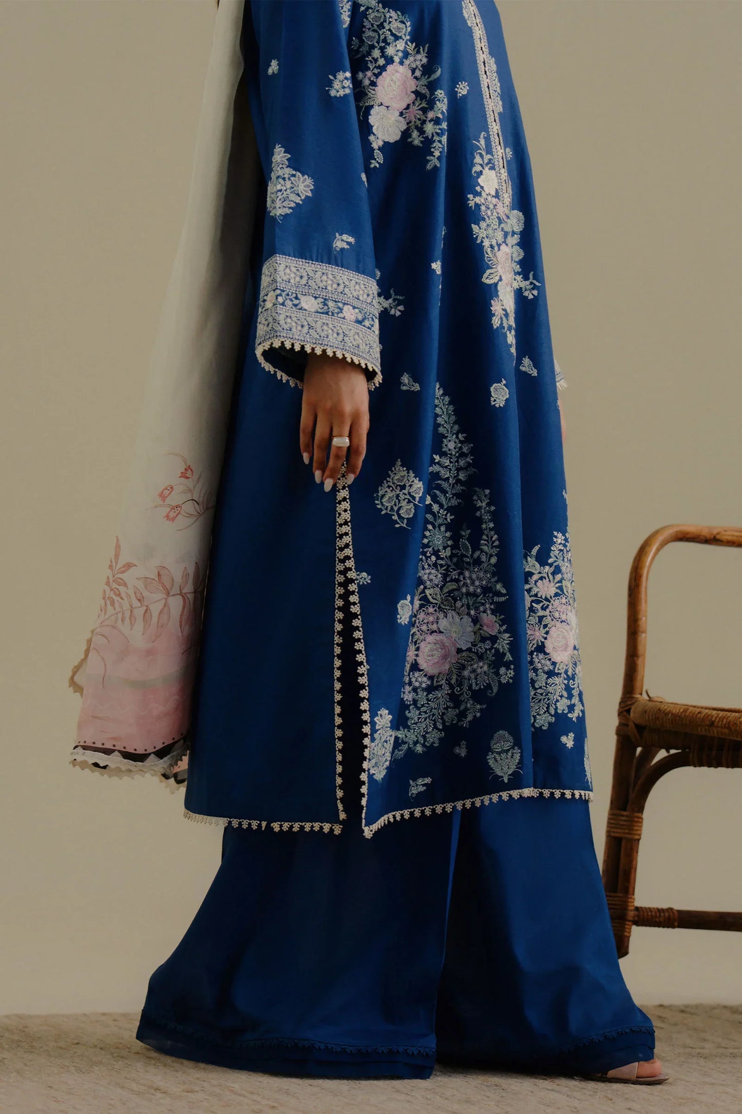 ZARA SHAH JAHAN - 3PC LAWN EMBROIDERED SHIRT WITH CHIFFON PRINTED DUPATTA AND TROUSER - HZG2267