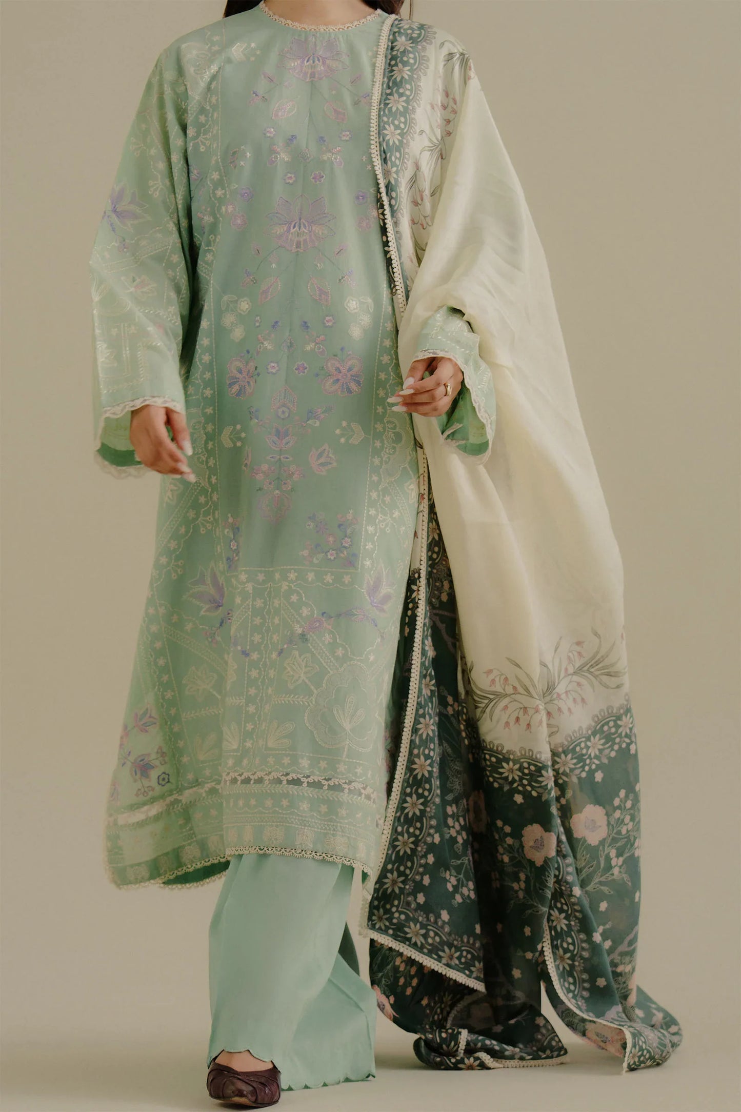 ZARA SHAH JAHAN - 3PC LAWN EMBROIDERED SHIRT WITH CHIFFON PRINTED DUPATTA AND TROUSER - HZG2282