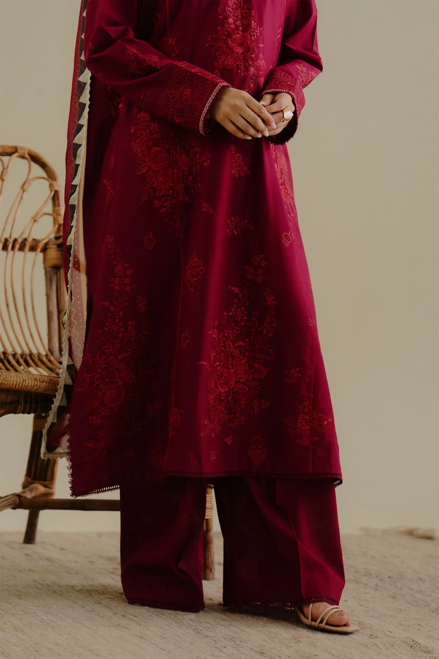 ZARA SHAH JAHAN - 3PC LAWN EMBROIDERED SHIRT WITH CHIFFON PRINTED DUPATTA AND TROUSER - HZG2266