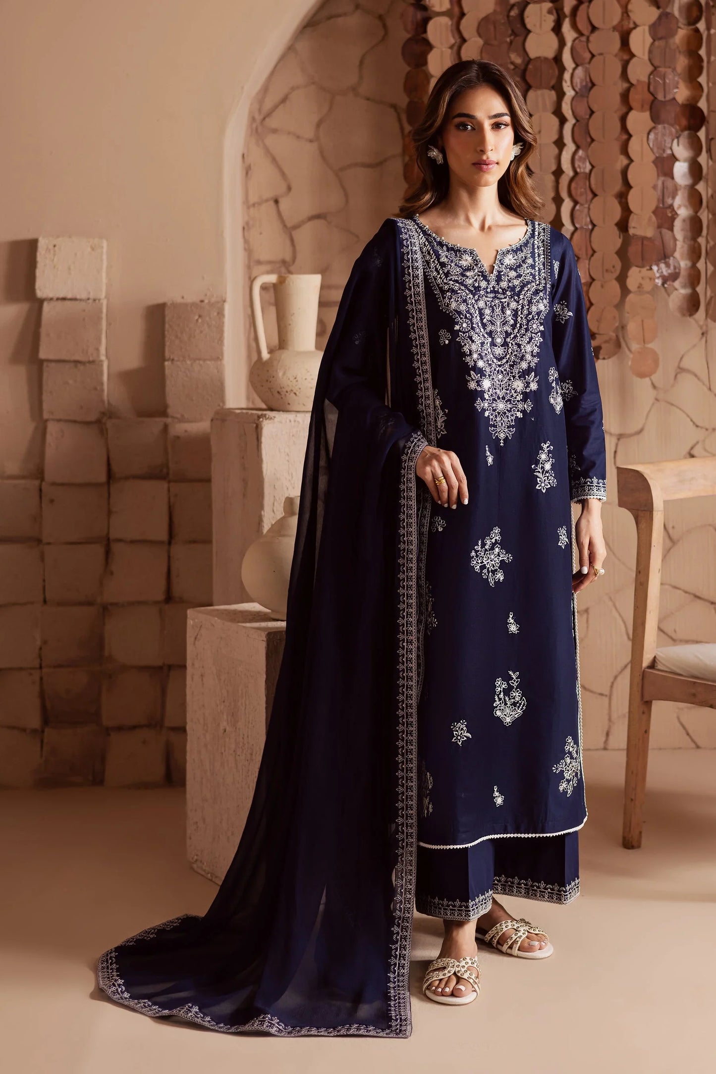 BATIK - 3PC DHANAK EMBROIDERED SHIRT WITH CHIFFON EMBROIDERED DUPATTA AND TROUSER - HZU2476