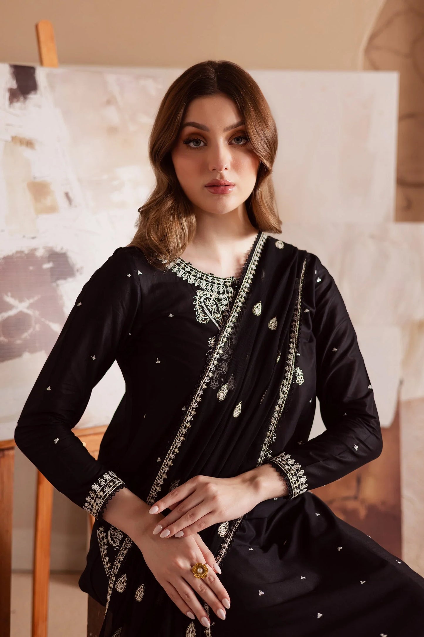 BATIK - 3PC DHANAK EMBROIDERED SHIRT WITH CHIFFON EMBROIDERED DUPATTA AND TROUSER - HZG2335