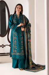 SOBIA NAZIR - 3PC DHANAK EMBROIDERED SHIRT WITH TWILL PRINTED SHAWL AND TROUSER - HZG2550