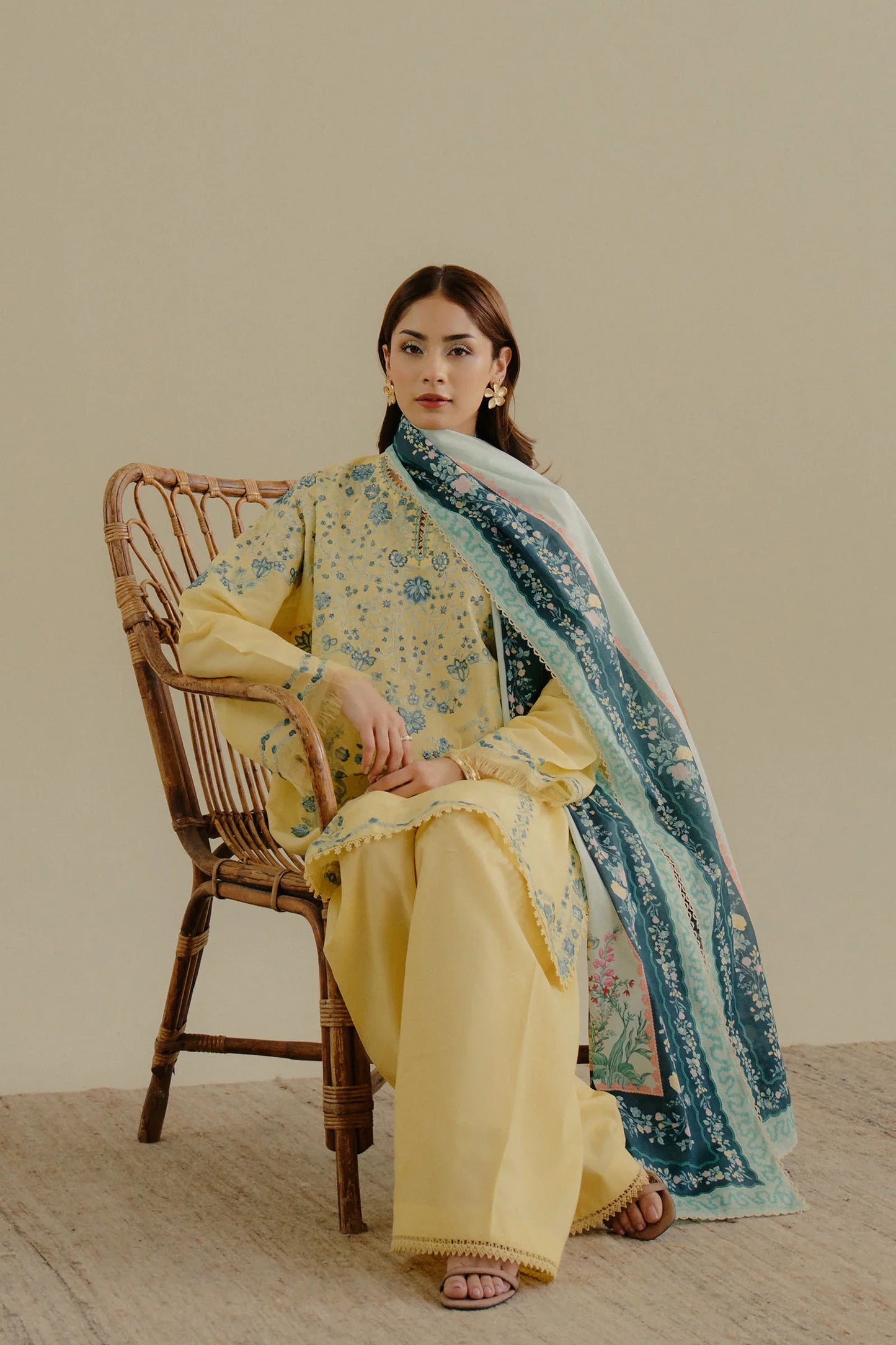 ZARA SHAH JAHAN - 3PC LAWN EMBROIDERED SHIRT WITH CHIFFON PRINTED DUPATTA AND TROUSER - HZG2293