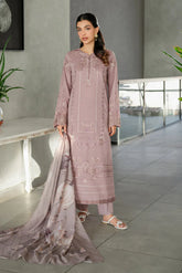 IZNIK - 3PC DHANAK EMBROIDERED SHIRT WITH TWILL PRINTED SHAWL AND TROUSER - HZG2405