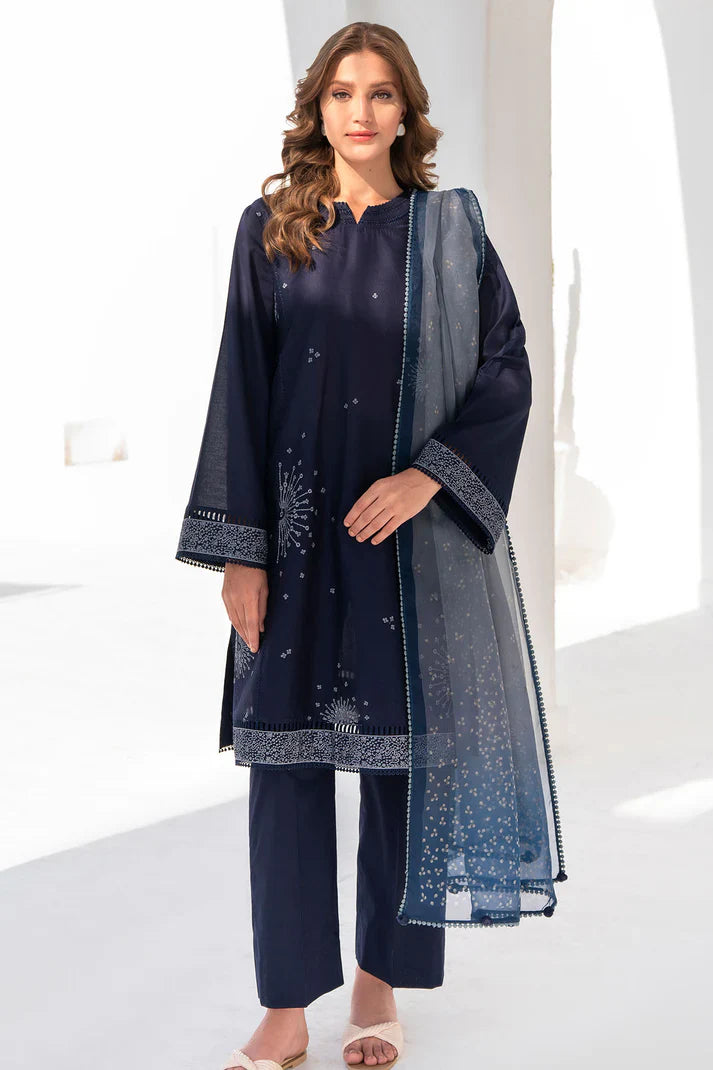 JAZMIN - 3PC LAWN EMBROIDERED SHIRT WITH PRINTED DUPATTA AND TROUSER - HZG1545