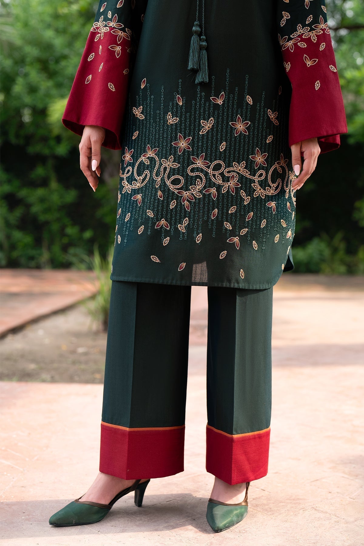 JAZMIN - 3PC DHANAK EMBROIDERED SHIRT WITH TWILL PRINTED SHAWL AND TROUSER - HZG1829