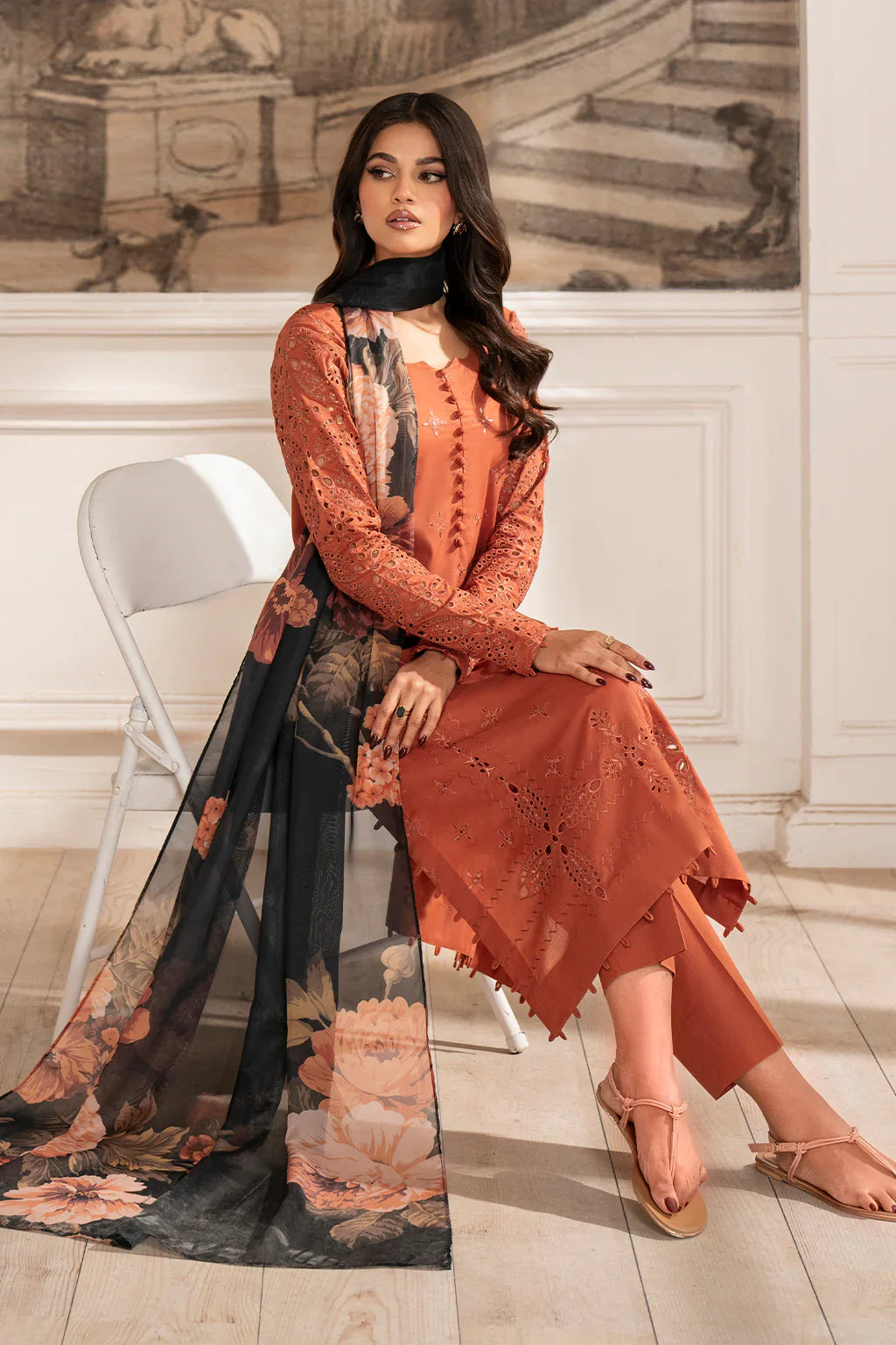 IZNIK - 3PC LAWN EMBROIDERED SHIRT WITH MANAAR PRINTED DUPATTA AND TROUSER - HZG2268