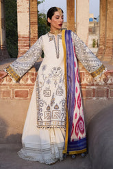 HUSSAIN REHAR - 3PC KHADDAR EMBROIDERED SHIRT WITH TWILL PRINTED SHAWL AND TROUSER - HZG2387