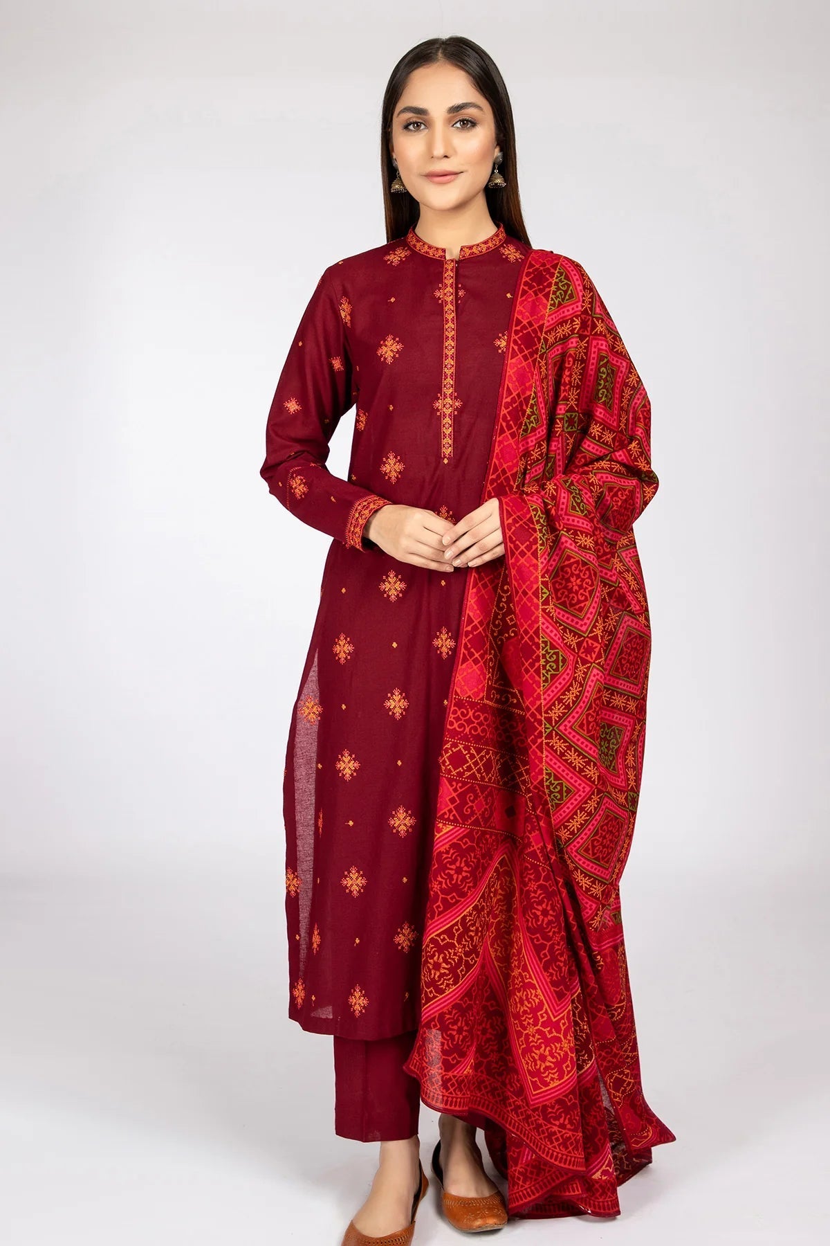 KAYSERIA - 3PC LAWN EMBROIDERED SHIRT WITH MANAAR PRINTED DUPATTA AND TROUSER - HZG1411