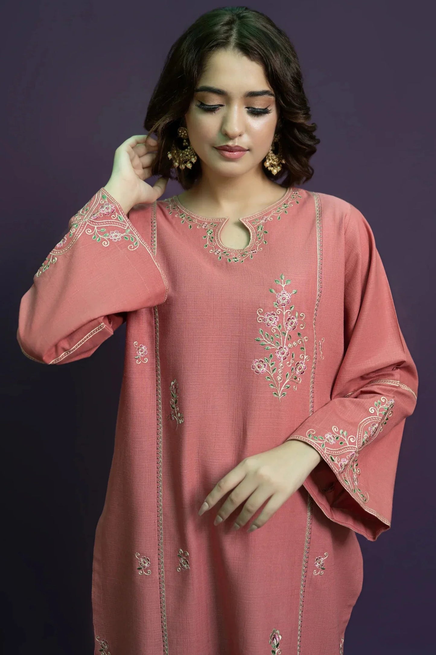 URGE - 2PC DHANAK EMBROIDERED SHIRT WITH EMBROIDERED TROUSER - HZG1896
