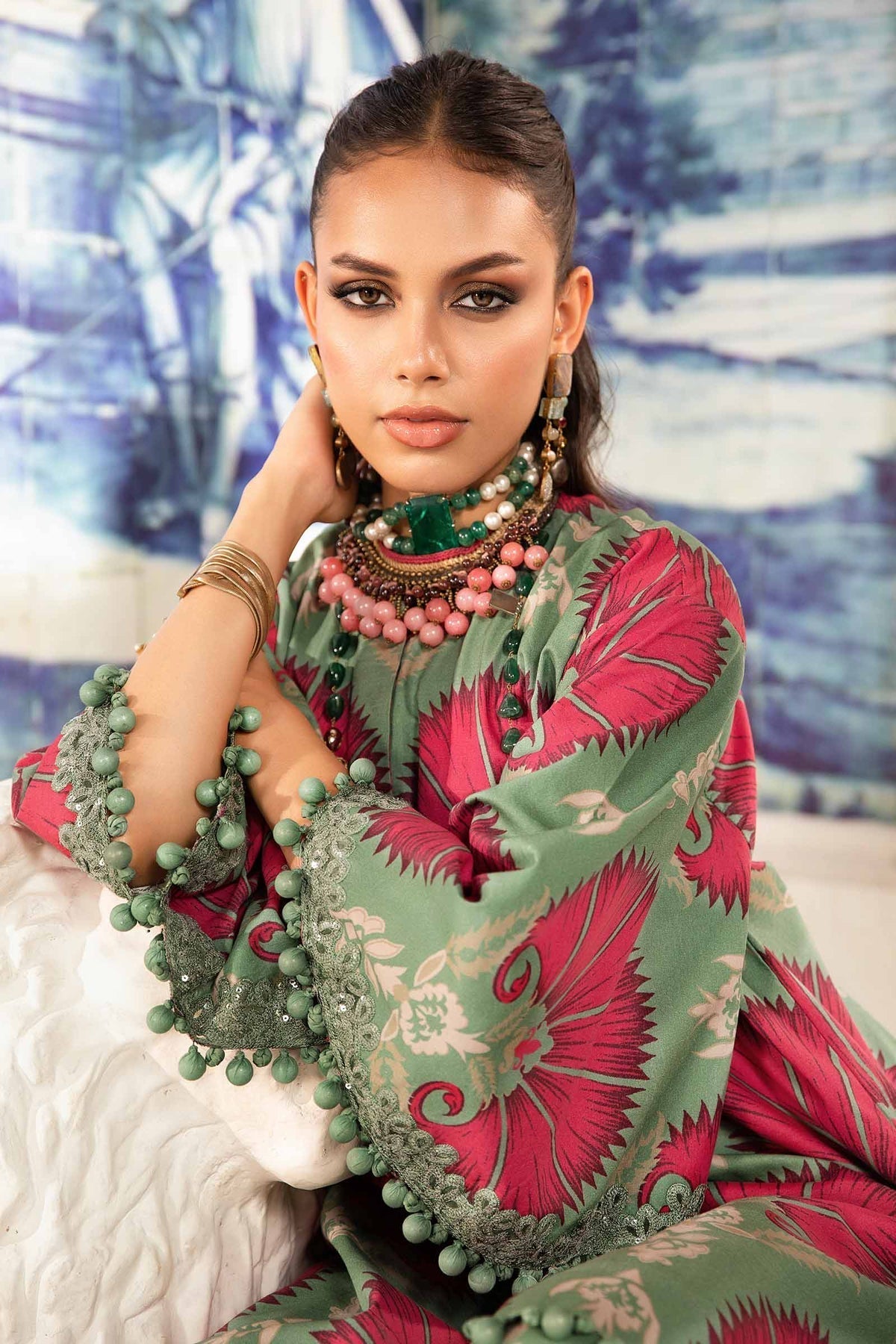 MARIA B - 3PC LAWN PRINTED SHIRT WITH DIAMOND PRINTED DUPATTA AND PRINTED TROUSER - HZG1701