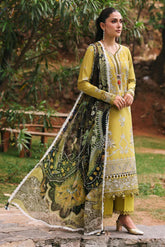 REPUBLIC WOMENS WEAR - 3PC DHANAK EMBROIDERED SHIRT WITH TWILL PRINTED SHAWL AND TROUSER - HZG2328