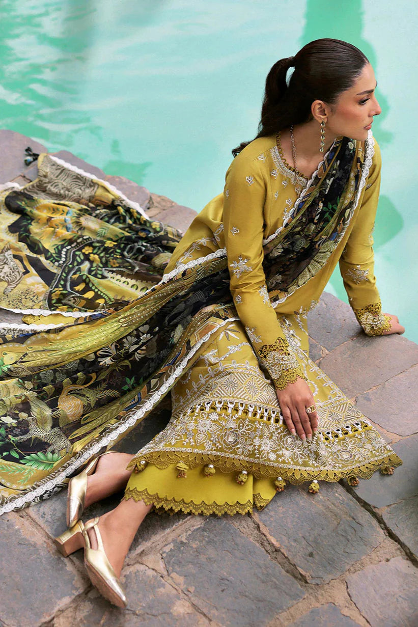 REPUBLIC WOMENS WEAR - 3PC DHANAK EMBROIDERED SHIRT WITH TWILL PRINTED SHAWL AND TROUSER - HZG2328