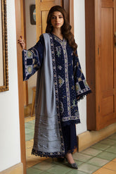 REPUBLIC WOMENSWEAR - 3PC DHANAK EMBROIDERED SHIRT WITH DHANAK EMBROIDERED SHAWL AND TROUSER - HZG2054