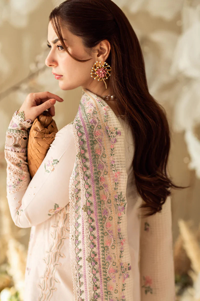 QALAMKAR - 3PC LAWN EMBROIDERED SHIRT WITH COTTON NET EMBROIDERED DUPATTA AND TROUSER - HZG2301