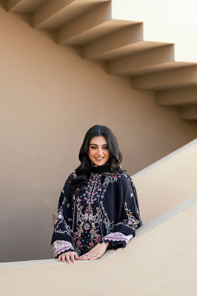 FLORENT - 3PC DHANAK EMBROIDERED SHIRT WITH DHANAK EMBROIDERED SHAWL AND TROUSER - HZG2351