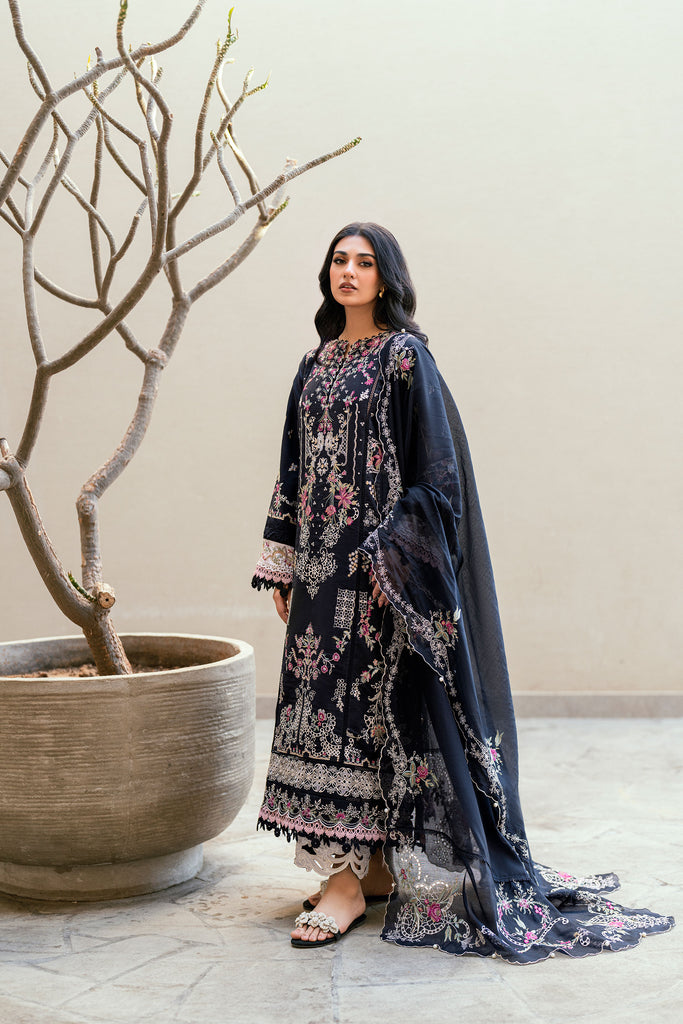 FLORENT - 3PC DHANAK EMBROIDERED SHIRT WITH DHANAK EMBROIDERED SHAWL AND TROUSER - HZG2351