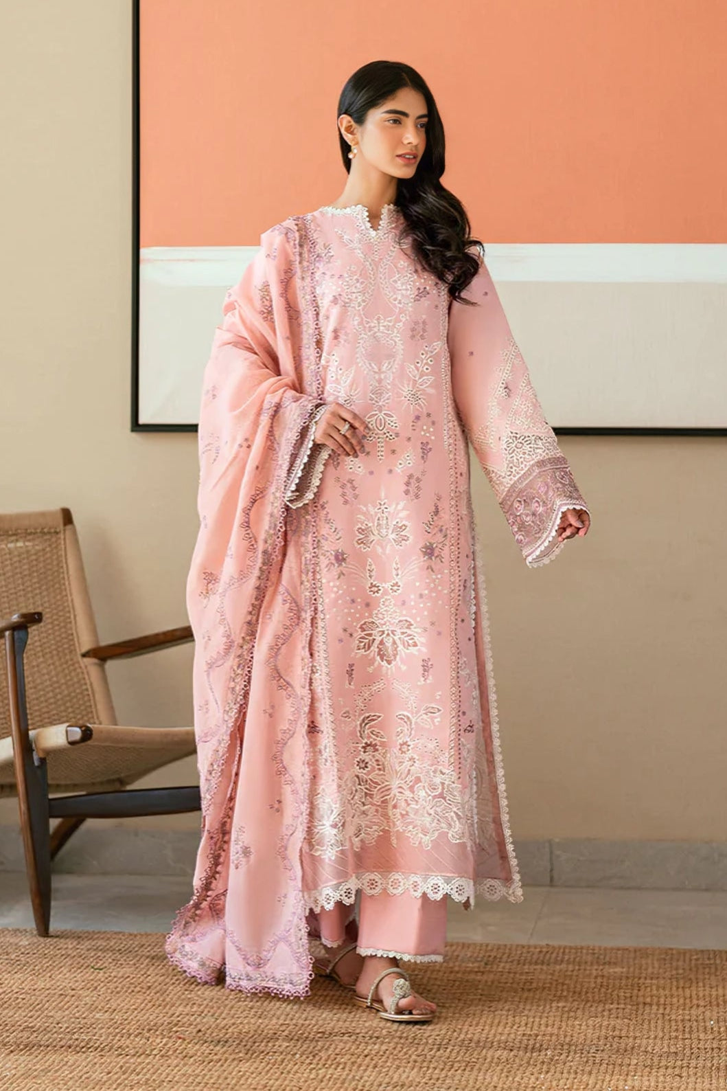 FLORENT - 3PC LAWN EMBROIDERED SHIRT WITH COTTON NET EMBROIDERED DUPATTA AND TROUSER - HZG2295