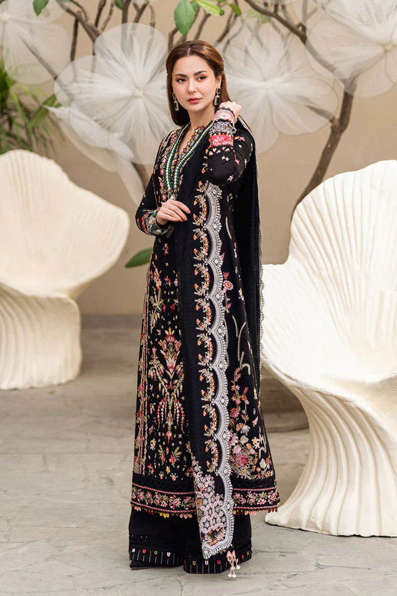 QALAMKAR - 3PC DHANAK EMBROIDERED SHIRT WITH COTTON NET EMBROIDERED DUPATTA AND TROUSER - HZG2184